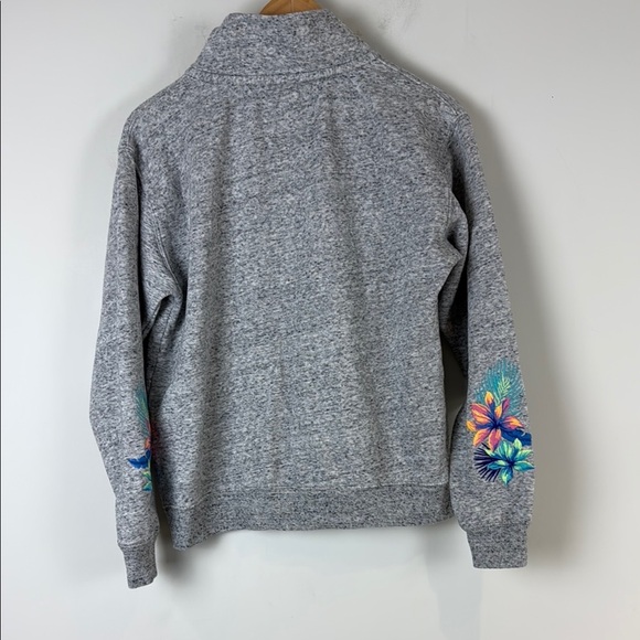 Victoria's Secret Gray Fleece Hoodie with Floral Sleeve Size Extra Small - Picture 3 of 6